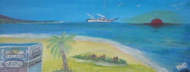 Painting titled "Cabane de plage" by Bruno Grégory (BG), Original Artwork, Acrylic