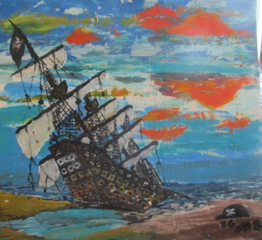 Schilderij getiteld "bateau pirate échou…" door Bruno Grégory (BG), Origineel Kunstwerk, Acryl