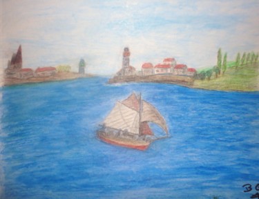 Drawing titled "Sortie de port" by Bruno Grégory (BG), Original Artwork, Watercolor