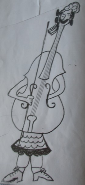 Drawing titled "La violoniste" by Bruno Grégory (BG), Original Artwork, Marker