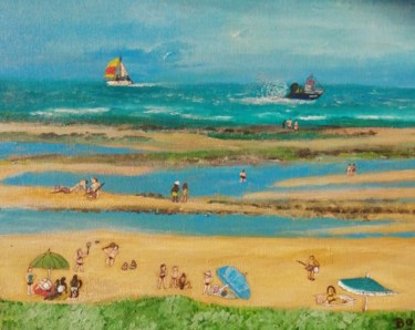 Pintura intitulada "Sur la plage à maré…" por Bruno Grégory (BG), Obras de arte originais, Acrílico