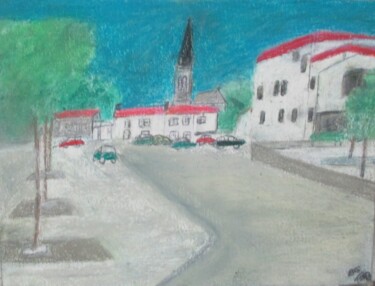 Dessin intitulée "le bourg de Saint-…" par Bruno Grégory (BG), Œuvre d'art originale, Pastel