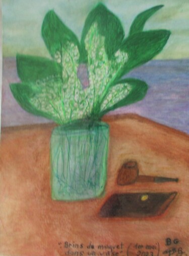 Rysunek zatytułowany „muguet dans un vase…” autorstwa Bruno Grégory (BG), Oryginalna praca, Akwarela