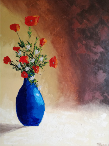 Peinture intitulée "Le Vase Bleu" par Bruno Léger, Œuvre d'art originale, Huile