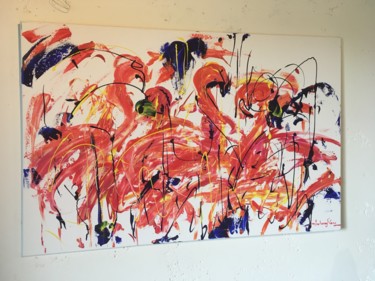 Malerei mit dem Titel "Flamingos" von Bruno Millon, Original-Kunstwerk, Acryl