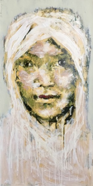Tableau Contemporain Portrait Jeune Femme Peinture Peinture intitulée "Tableau Contemporai…" par Bruno Raharinosy, Œuvre d'art originale, Acrylique