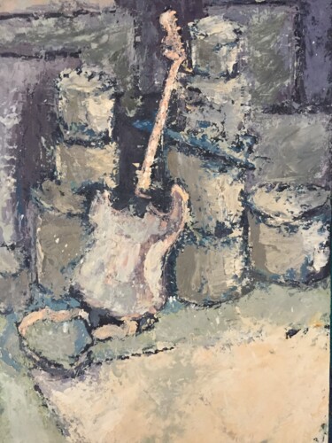 Pittura intitolato "guitare dans un ate…" da Bruno Raharinosy, Opera d'arte originale, Olio Montato su Telaio per barella in…
