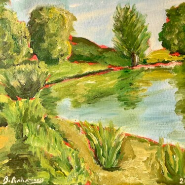 Painting titled "Le lac -1-" by Bruno Raharinosy, Original Artwork, Acrylic