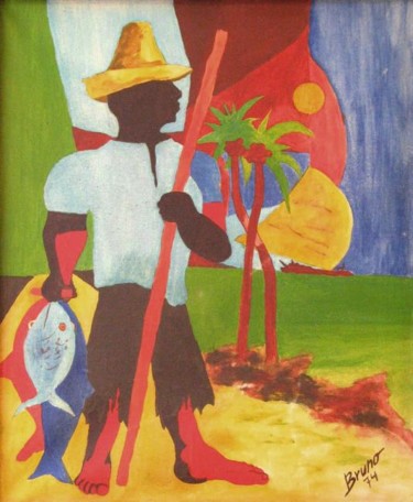 Painting titled ""O Pescador"" by Bruno Steinbach, Original Artwork