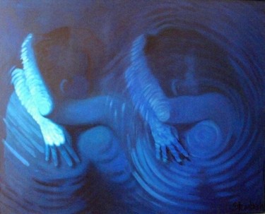 Painting titled ""A Serenata Azul"" by Bruno Steinbach, Original Artwork, Oil