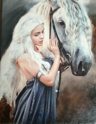 Pintura titulada "Lena con il cavallo" por Bruscella Donato, Obra de arte original, Oleo