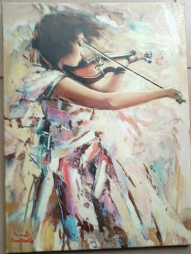 Pintura intitulada "Eleonora con violino" por Bruscella Donato, Obras de arte originais, Óleo