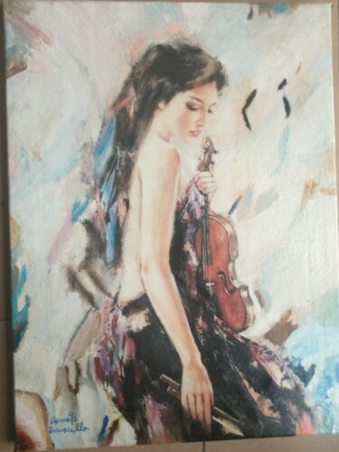 Malerei mit dem Titel "Sophie con violino" von Bruscella Donato, Original-Kunstwerk, Öl