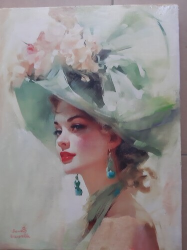 Pintura intitulada "Debora con cappello" por Bruscella Donato, Obras de arte originais, Óleo