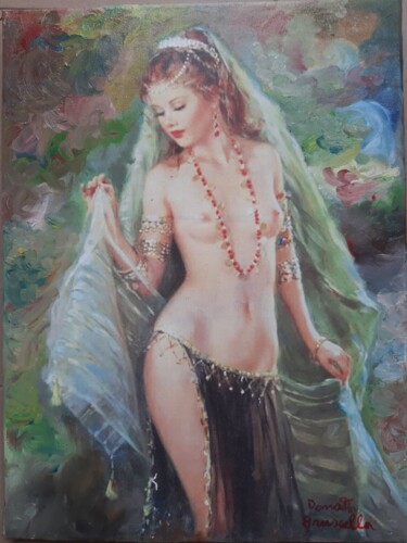 Painting titled "RAQUEL LA PREFERITA" by Bruscella Donato, Original Artwork, Oil Mounted on Wood Stretcher frame