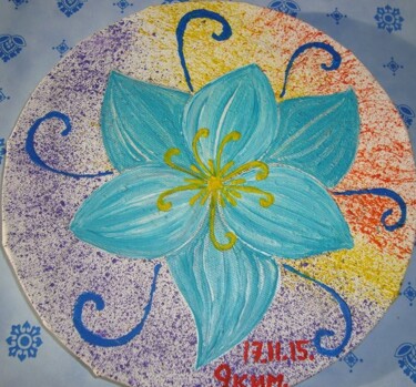 Dessin intitulée "fleur bleue" par Iakim, Œuvre d'art originale, Acrylique