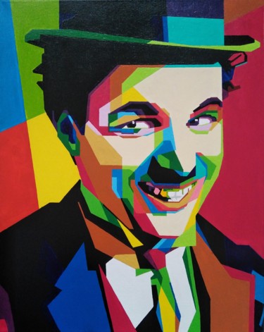 Картина под названием "Чарли Чаплин" - Анатолий Рабков, Подлинное произведение искусства, Акрил Установлен на Деревянная рам…