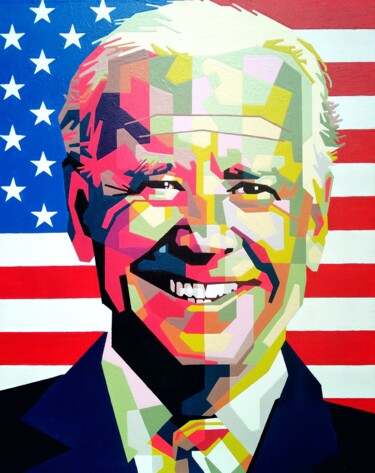 Painting titled "Joe Biden" by Anatolii Rabkov, Original Artwork, Acrylic Mounted on Wood Stretcher frame