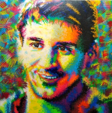 Painting titled "Lionel Messi" by Anatolii Rabkov, Original Artwork, Acrylic Mounted on Wood Stretcher frame