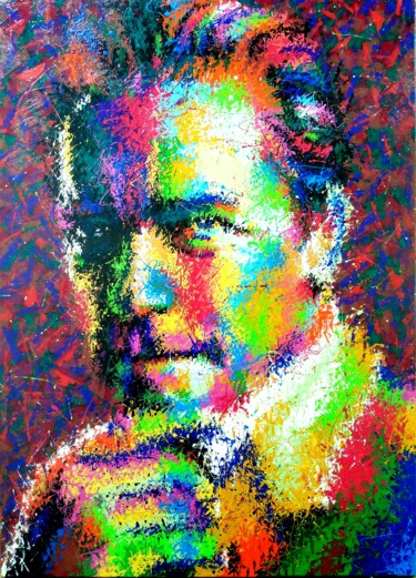 Schilderij getiteld "Arnold Schwarzenegg…" door Anatolii Rabkov, Origineel Kunstwerk, Acryl Gemonteerd op Frame voor houten…