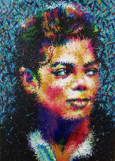 Malarstwo zatytułowany „Michael Jackson” autorstwa Анатолий Рабков, Oryginalna praca, Akryl Zamontowany na Drewniana rama no…