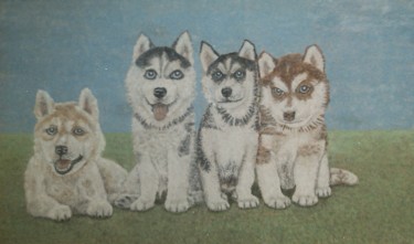 Картина под названием "собаки хаски" - Роман Демченко, Подлинное произведение искусства, Камень