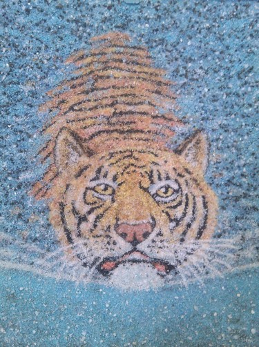 Картина под названием "Плывущий тигр" - Роман Демченко, Подлинное произведение искусства, Камень