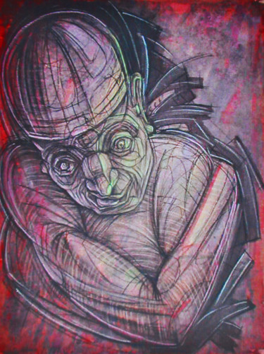 Schilderij getiteld "idiot" door Bubon, Origineel Kunstwerk, Gouache