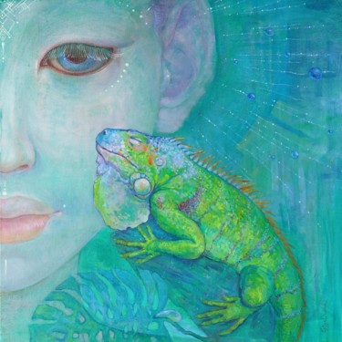 Pintura intitulada "Green Avatar" por Katya Dudnik, Obras de arte originais, Óleo