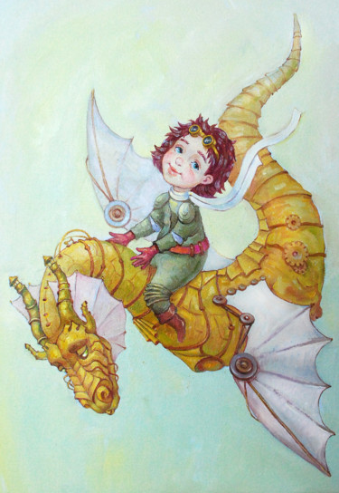 Картина под названием "My Dragon" - Katya Dudnik, Подлинное произведение искусства, Масло