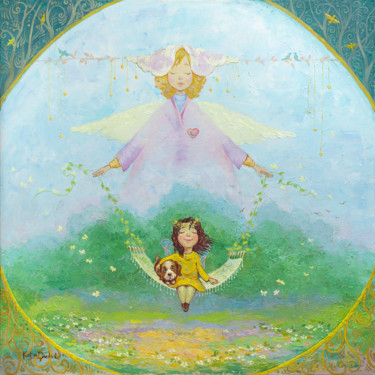 Painting titled "Guardian Angel" by Katya Dudnik, Original Artwork, Oil
