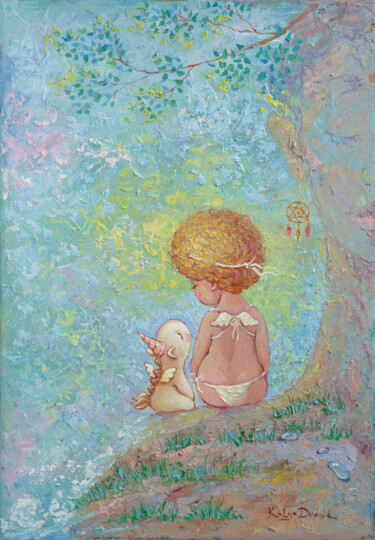 Painting titled "Angel on my Shoulder" by Katya Dudnik, Original Artwork, Oil