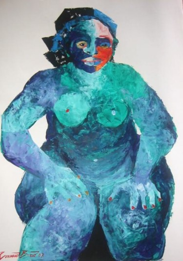 Pintura intitulada ""Maria azul"" por Roxanne Bueso, Obras de arte originais