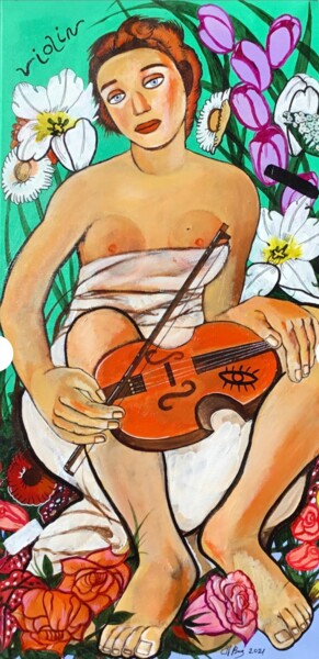 Schilderij getiteld "violin" door Bugaenko Natalia, Origineel Kunstwerk, Acryl