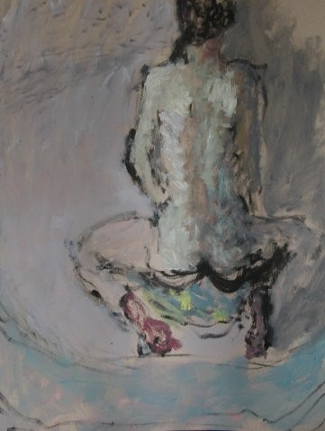 Картина под названием "Модель спиной на се…" - Сергей Бугровский, Подлинное произведение искусства