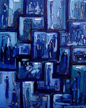 Peinture intitulée "WINDOWS ART BLUE 20…" par Buissonances, Œuvre d'art originale