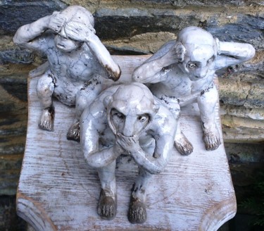 Sculpture intitulée "Les trois singes de…" par Buissonnières, Œuvre d'art originale, Céramique