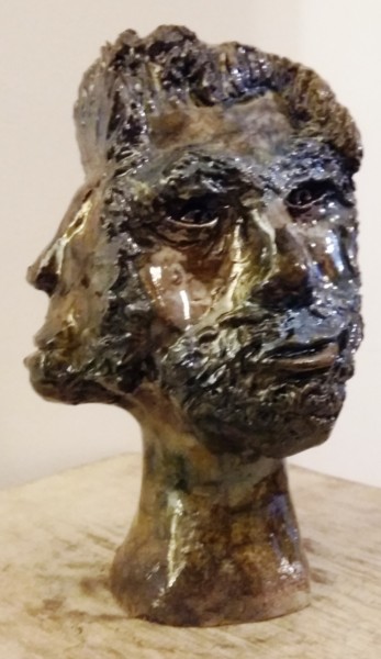 Skulptur mit dem Titel "Schizoquadricéphale" von Buissonnières, Original-Kunstwerk, Keramik