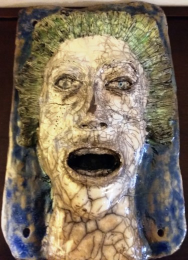 Sculpture titled "Peur Bleue (Mascaro…" by Buissonnières, Original Artwork, Ceramics