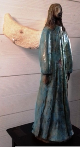 Skulptur mit dem Titel "Mon Ange gardien ba…" von Buissonnières, Original-Kunstwerk, Keramik