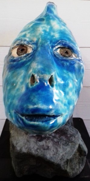 Sculpture intitulée "Poisson Visage bleu" par Buissonnières, Œuvre d'art originale, Céramique