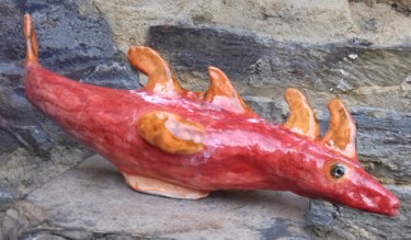 Sculpture intitulée "Poisson Dragon" par Buissonnières, Œuvre d'art originale, Céramique