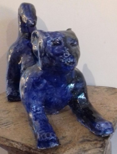 Sculpture intitulée "Die blaue Katze" par Buissonnières, Œuvre d'art originale, Céramique