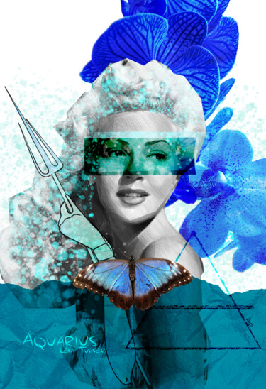 Digitale Kunst mit dem Titel "Hollywood Zodiac Aq…" von Bulent Unsal, Original-Kunstwerk, Digitale Collage
