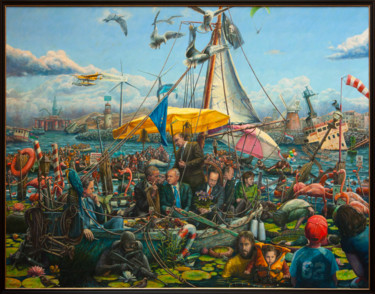 Painting titled "Hope Boat" by Buleu Pompiliu, Original Artwork, Oil