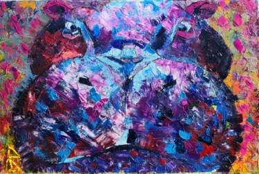 Painting titled "Hippopotamus" by Veronika Bulgakova, Original Artwork, Oil