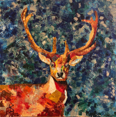 Malerei mit dem Titel "Forest deer" von Veronika Bulgakova, Original-Kunstwerk, Öl