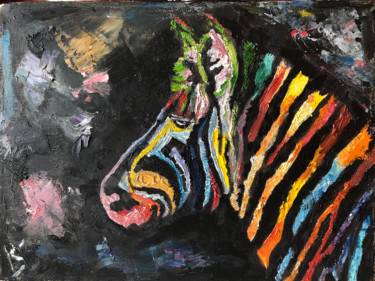 Painting titled "Rainbow zebra" by Veronika Bulgakova, Original Artwork, Oil