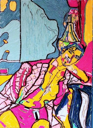 Текстильное искусство под названием "The Muse" - Buli Archibald Flash, Подлинное произведение искусства, String Art Установл…