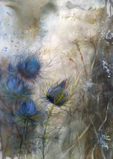 Malerei mit dem Titel ""Dried flowers"" von Marina, Original-Kunstwerk, Aquarell